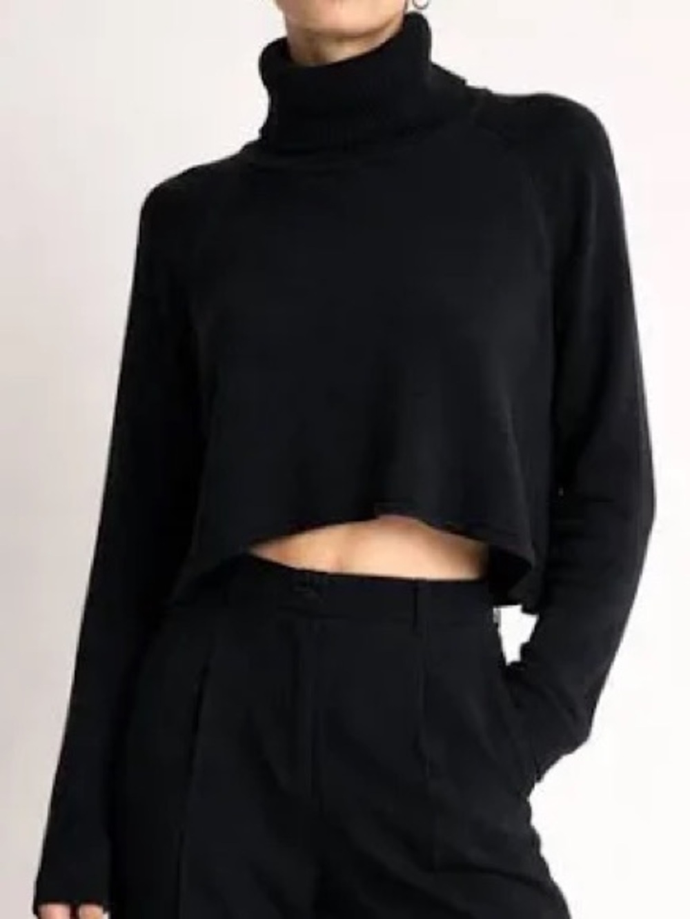 Callahan Black Cropped Turtleneck Balloon-Sleeve Sweater